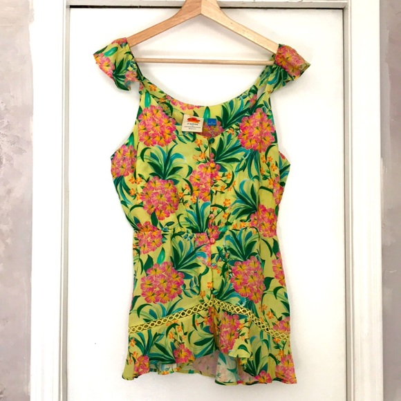 Farm Rio Ruffled Floral Tank top Anthropologie blouse M NWT - Picture 8 of 15